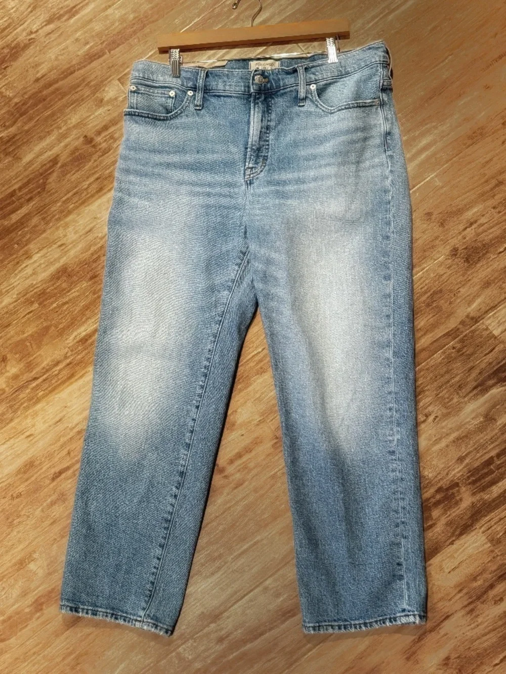 Madewell Jeans Mid Rise Perfect Vintage Distressed Straight Medium/ Light Wash